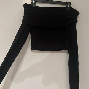 Are You Am I AYAI Black Off Shoulder Cropped Foldover Sweater